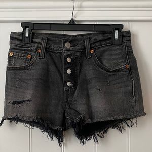 Levi's 501 distressed exposed button fly jeans shorts sz 25